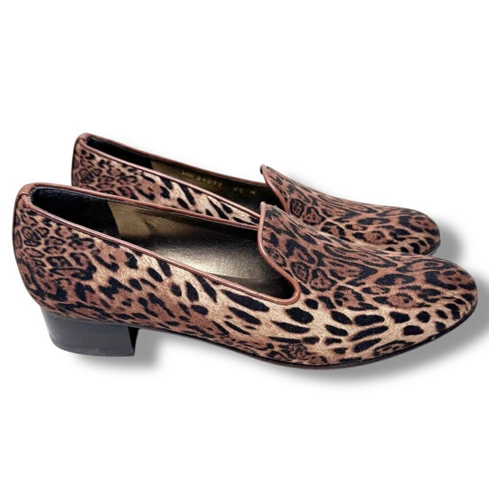 Stuart Weitzman Leopard Print Fabric Leather Trim Loafers Women’s Size 6.5 M